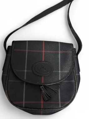 Burberry Black Plaid Leather Crossbody with Red Accent